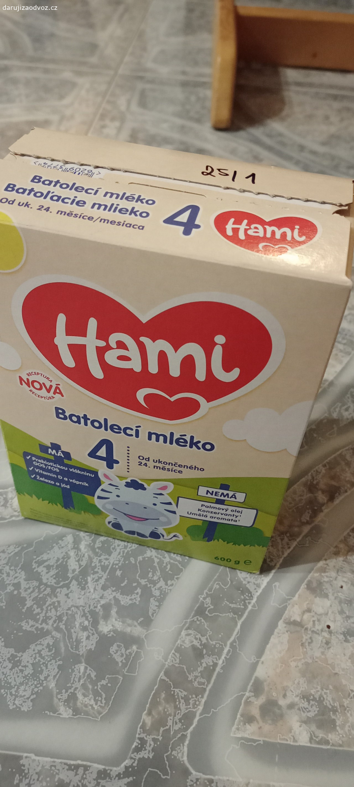 Batolecí mléko Hami. Hami batolecí mléko od 24m. Rozdělané 25.1.2024, odebráno 6 odměrek, exp. 12/2025.