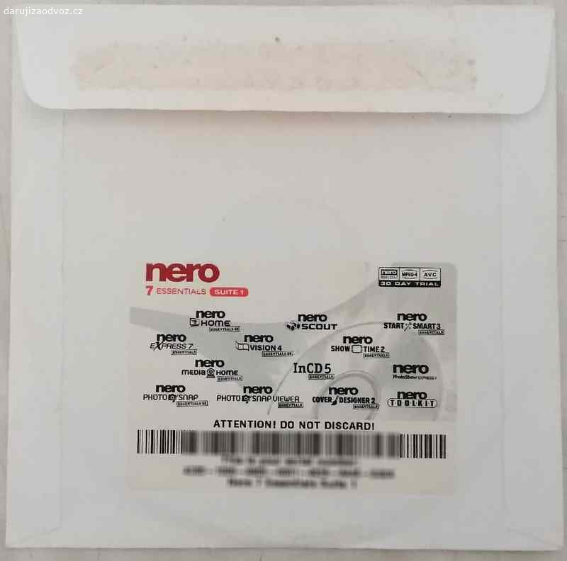 CD Nero 7. Instalační cd vypalovacího softwaru Nero 7 s licencí, pište termín možného převzetí