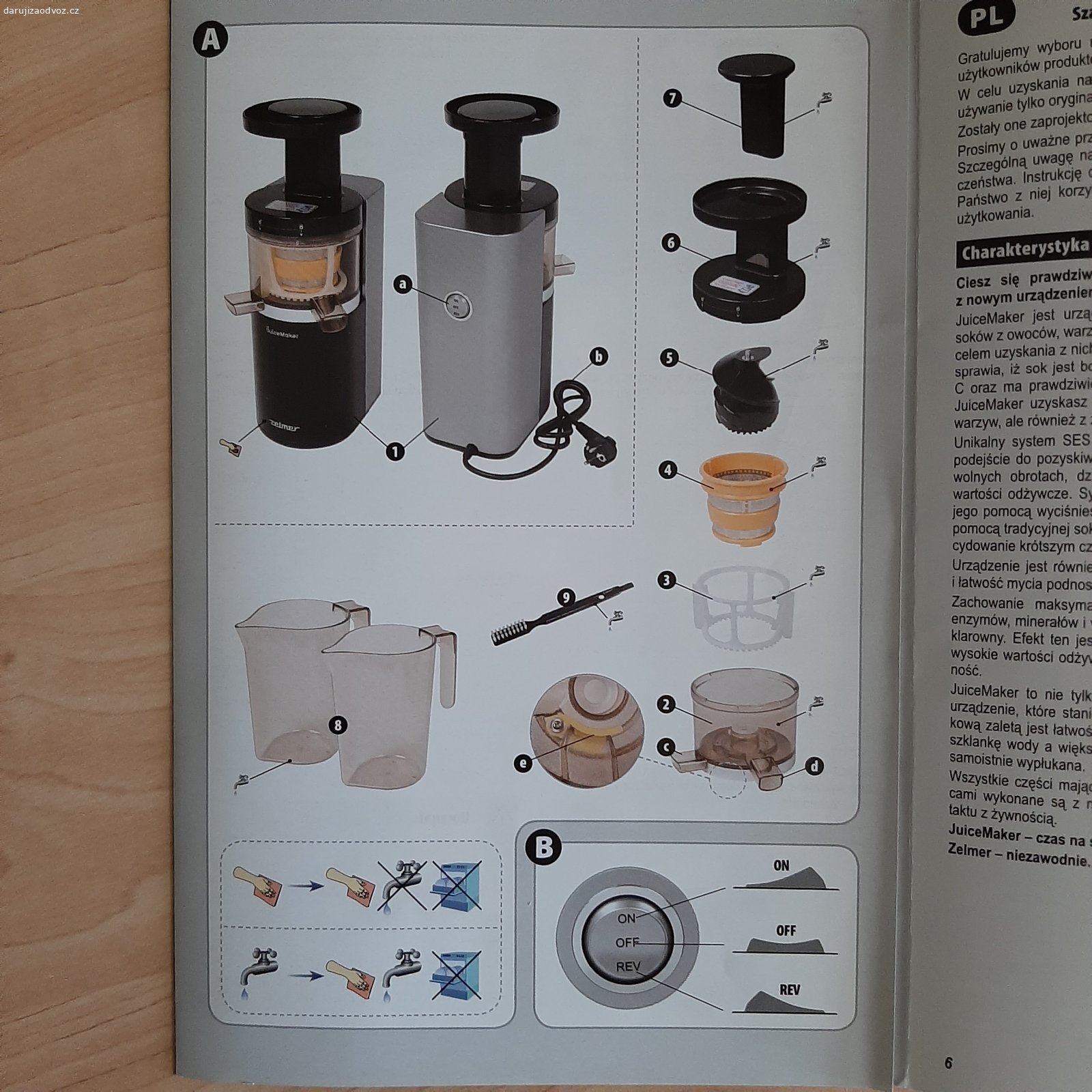 Daruji odšťavňovač ZELMER JuiceMaker JP1500. Daruji odšťavňovač ZELMER JuiceMaker JP1500. Je plně funkční.
Používán převážně na citrusové plody, proto některé plastové díly nesou viditelné stopy používání. Na funkčnost ani hygienu to nemá žádný vliv.
Součástí nejsou nádoby (džbány).
Pouze osobní odběr v Praze.
Prosím, kontaktujte mě pouze e-mailem na uvedenou adresu. Děkuji.