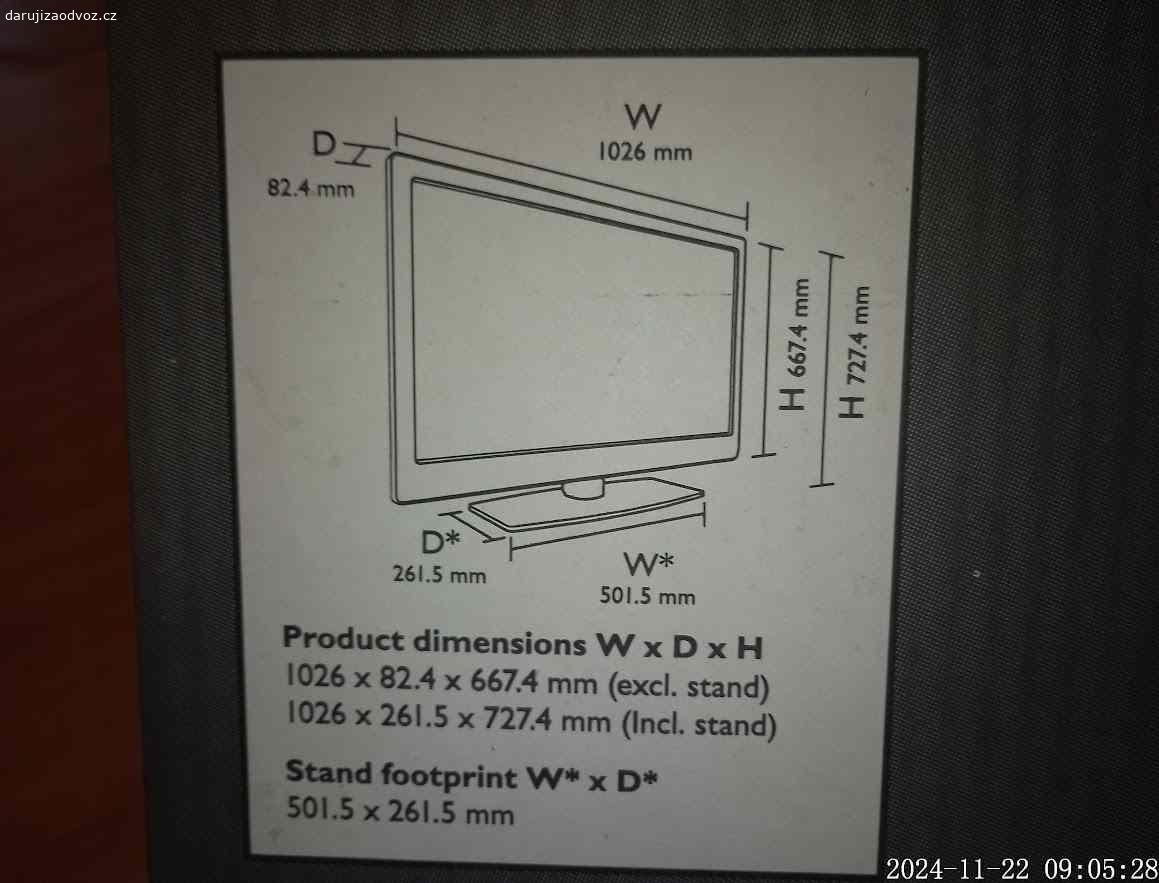 Daruji televizi. LCD televize Philips, 42 ´´, funkční, jen občas přeskočí obraz z barvy na matný. Stačí vypnout a znovu zapnout (možná šikovný opravář spraví).  Ovladače+ setobox.