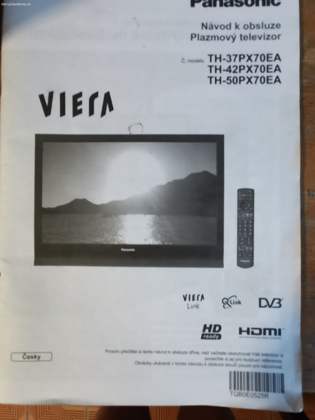 Daruji Televizor Panasonic. Panasonic Viera TH-37PX70EA, dálkový ovladač, český návod. Settopbox nutný.