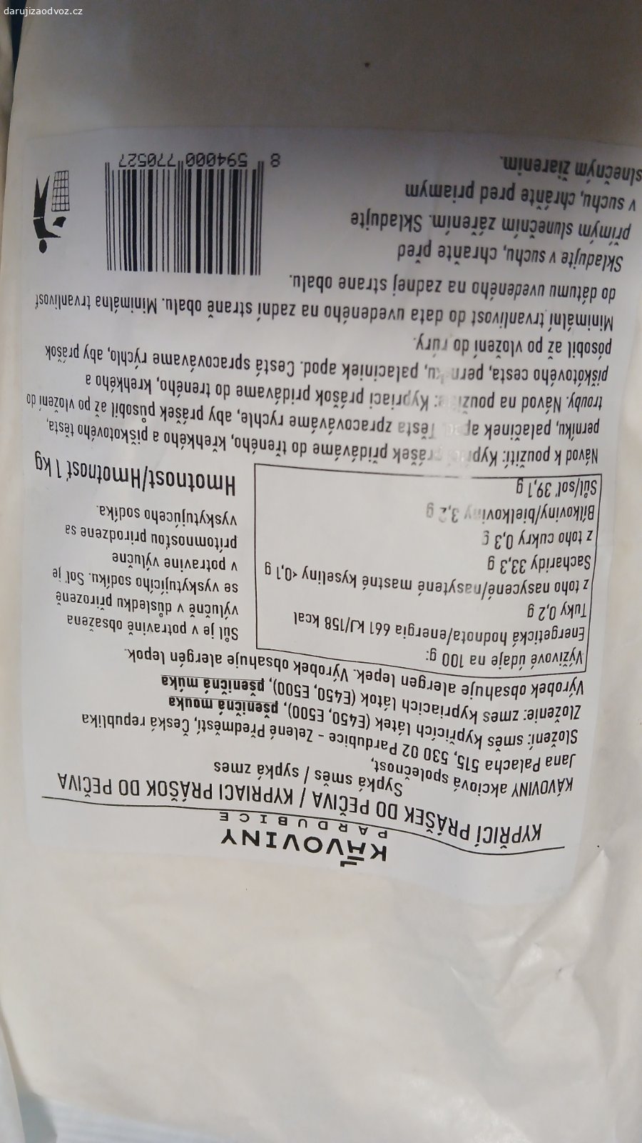 Datuji Kypřící prášek. Daruji 2 kg Kypriciho prasku do peciva.