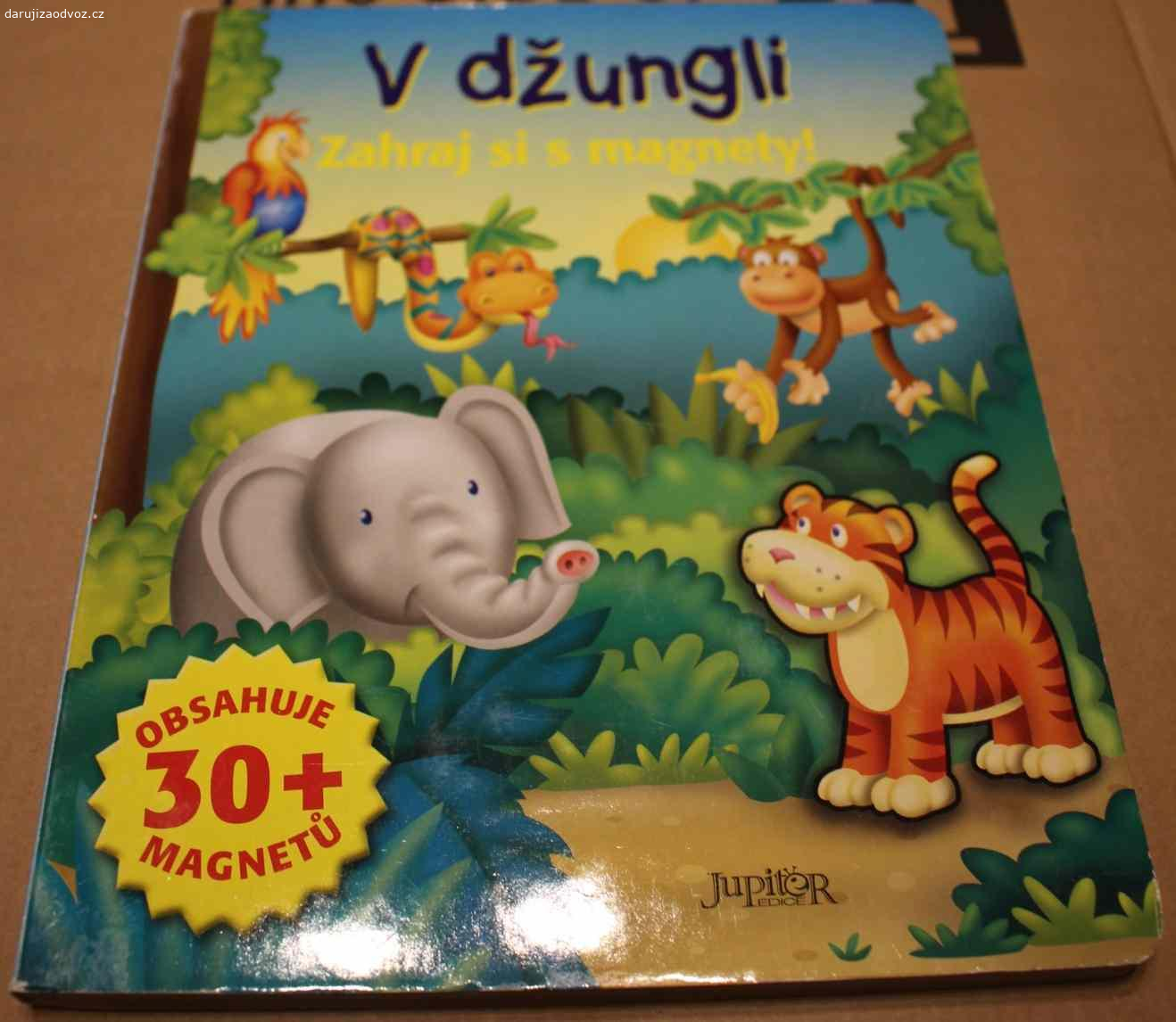 Dětská kniha: V džungli. Dětská kniha: V džungli. Magnetky se poztrácely, zbyl jen jeden.