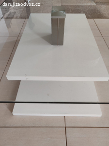 Konferencni stolek, sklo+bily lesk, 70x110cm