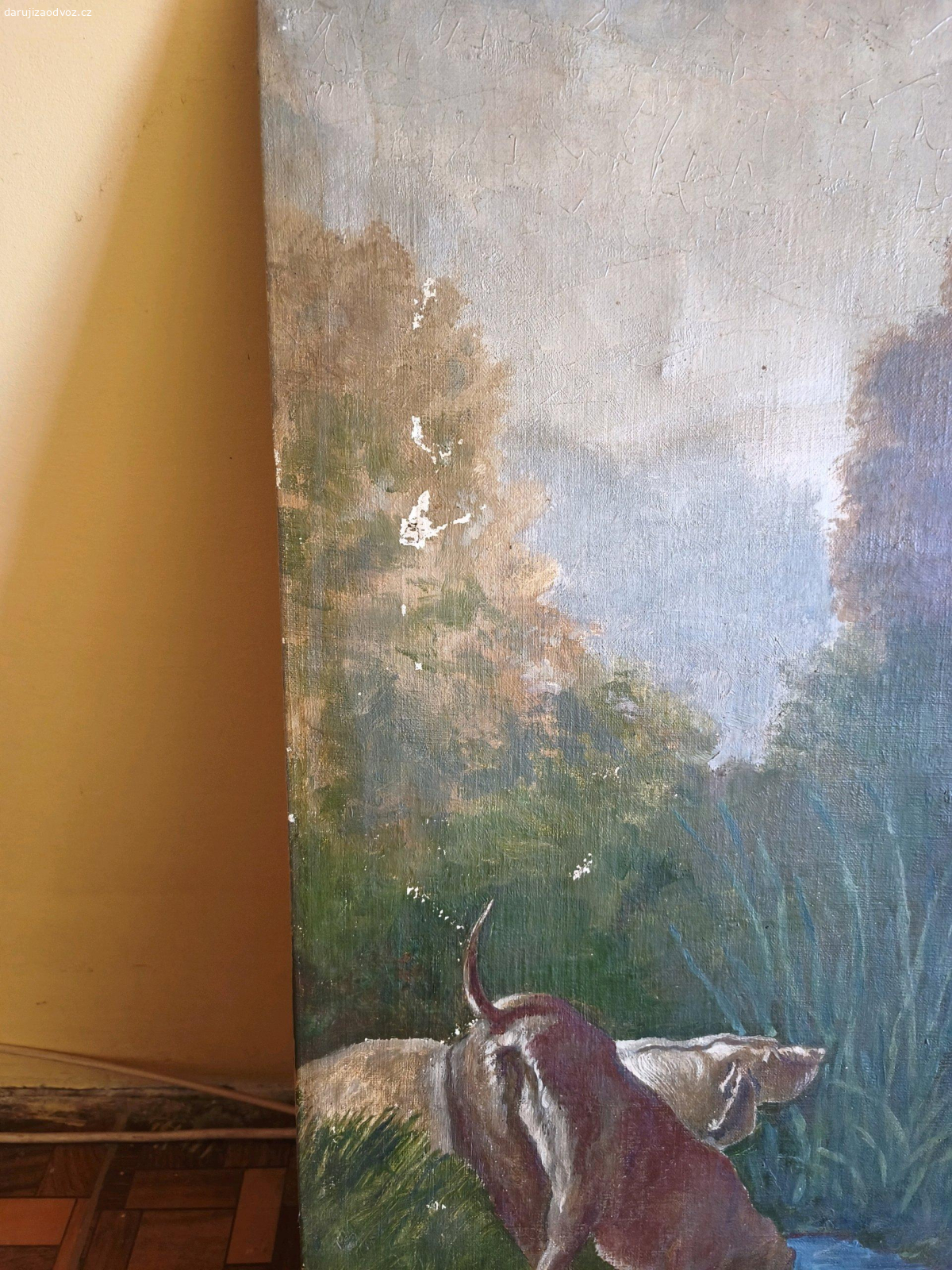 Václav Štěrba - Diany na lovu. Obraz je z kuřácké domácnosti, potřeboval by opravit, očistit. Maloval ho tchán prastrýce.
Za odvoz, prastryc ho chtěl vyhodit