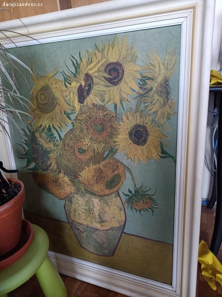 Obraz Slunečnice. Rozměry obrazu 100 x 80 cm. Reprodukce slavného obrazu Slunečnice od Vincenta van Gogh. Celkem spěchá.