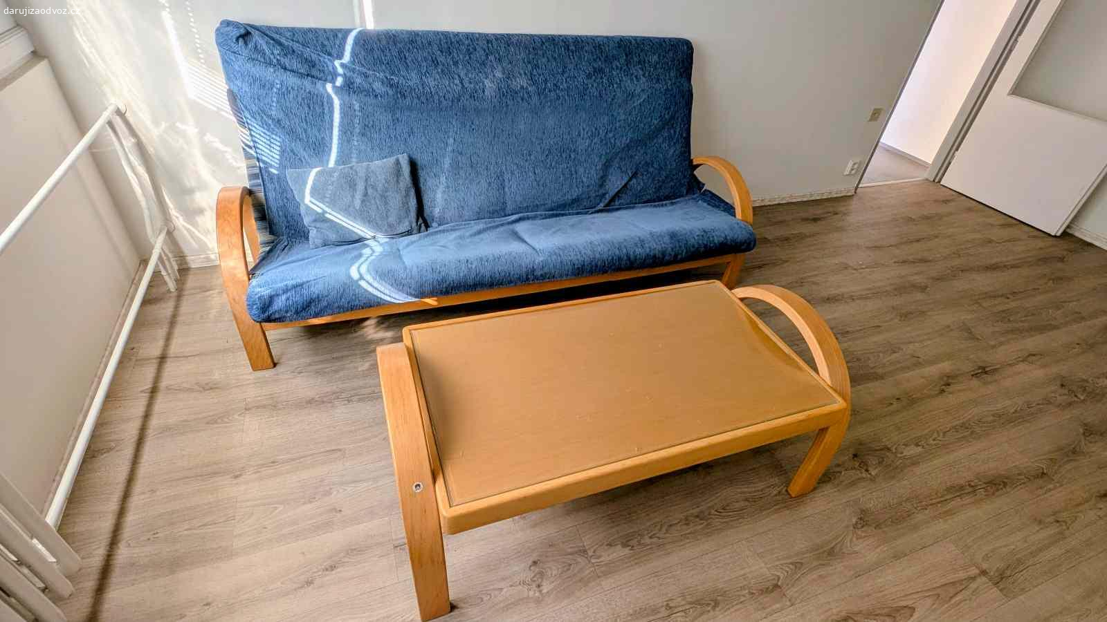 Pohovka + konferenční stolek. Nabízím za odvoz set Pohovky a konferenčního stolku, nutno snést ze 4.patra bez výtahu, s odnosem jsem ochotný pomoci. Pohovka není rozkládací, nejspíše jde rozebrat, ale nemám tušení jak moc. Praha 9 - Letnany