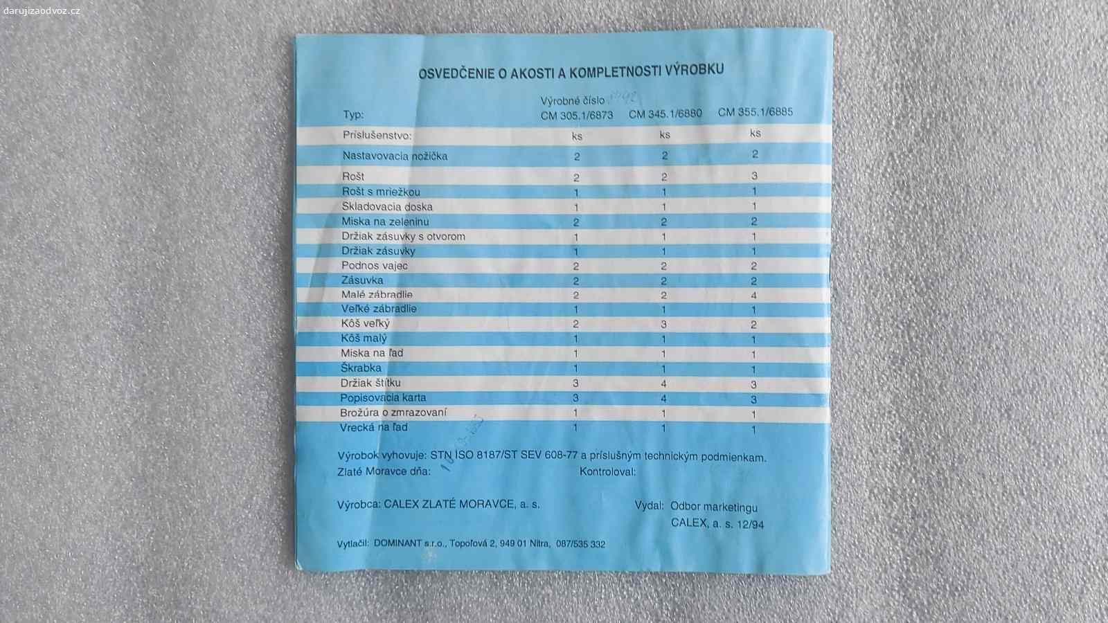 PRO SBĚRATELE - Starý návod CALEX CM-3X5. Originál návod od výrobce CALEX Zlaté Moravce a.s.

Bez vážného poškození, jen mírný přehyb v pravé části.

Kombinovaná chladnička s mrazničkou CM305 / CM345 / CM355