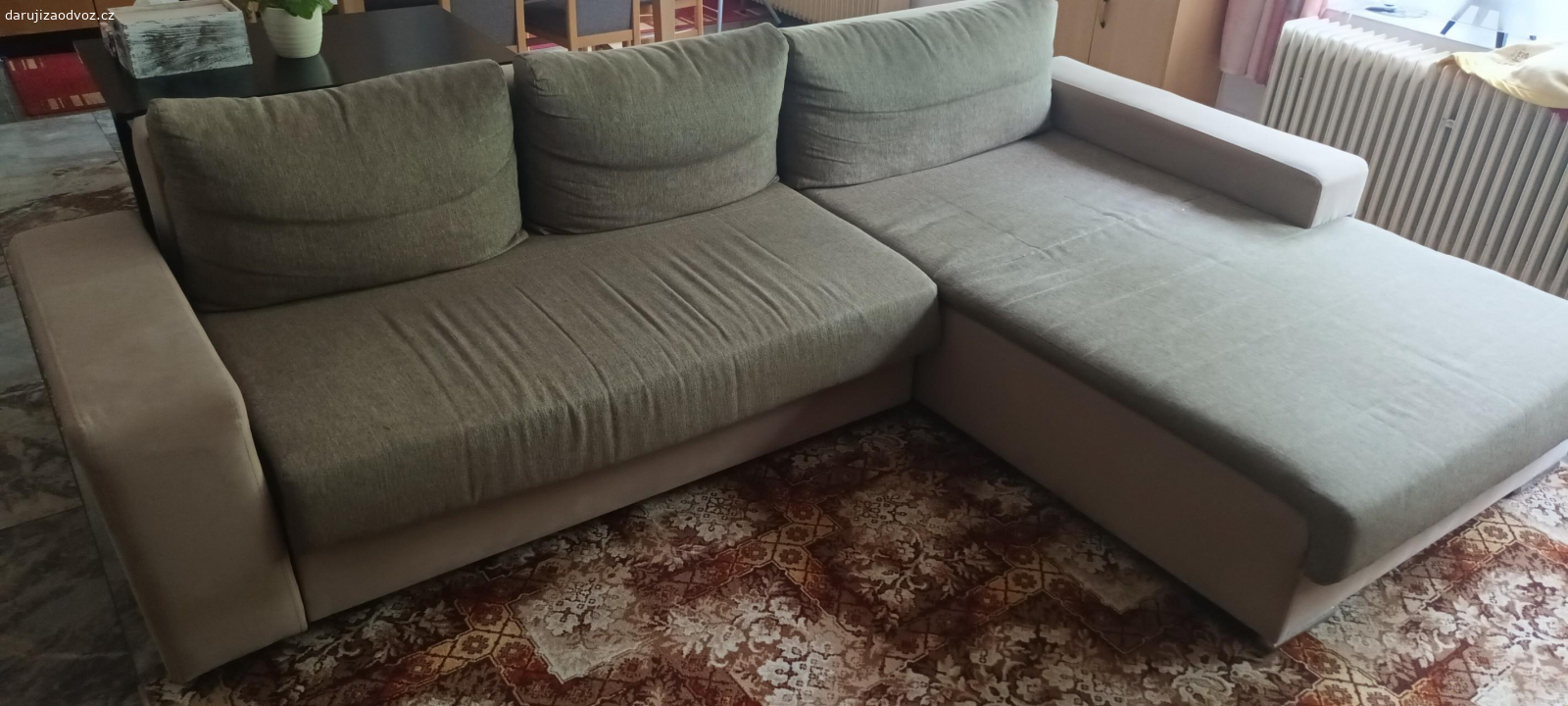 Sedací souprava. Rozkládací s úložným prostorem, rozměry na obrázku