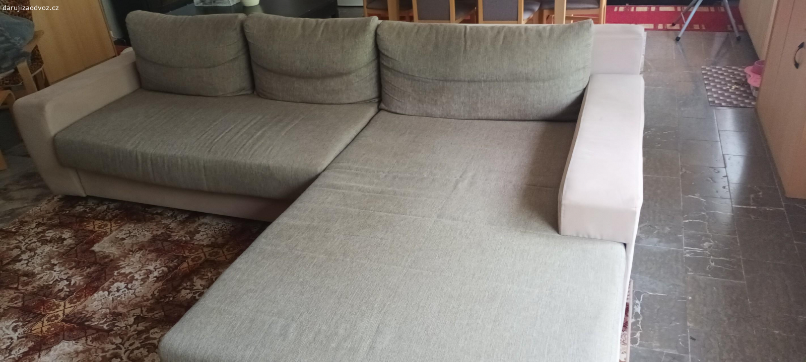 Sedací souprava. Rozkládací s úložným prostorem, rozměry na obrázku