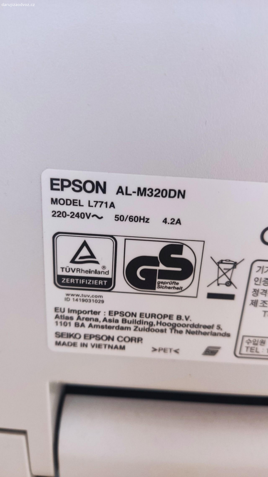 tiskárna Epson Al-M320N. Vyměním za pitlík pomerančů, jediné co nemám je napájecí kabel. Klasický na PC. Nikam nevozím a neposílám, osobní převzetí už je pryč