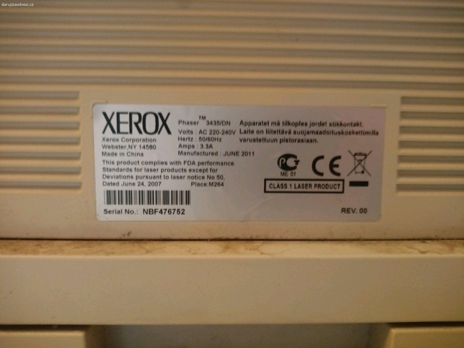 Tiskárna Xerox Phaser 3435. Daruji tiskárnu Xerox Phaser 3435.
vše funkční, starší, ale hlásí zaseknutý papír i když žádný po cestě není.