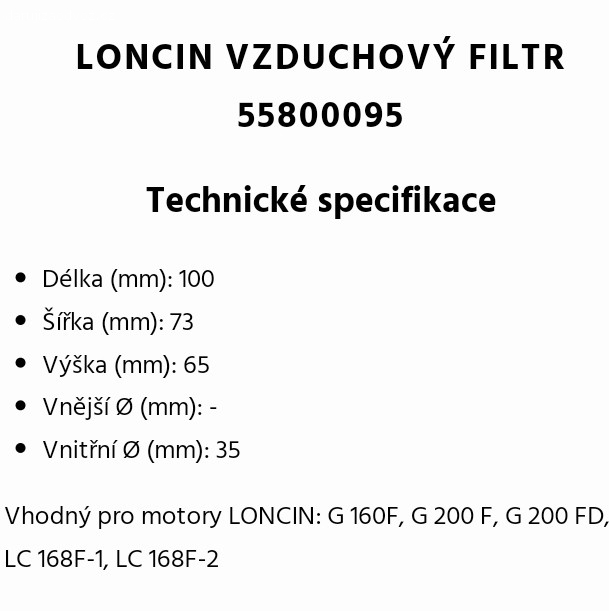 Vzduchový filtr Loncin. Pro motory Loncin viz obr 2