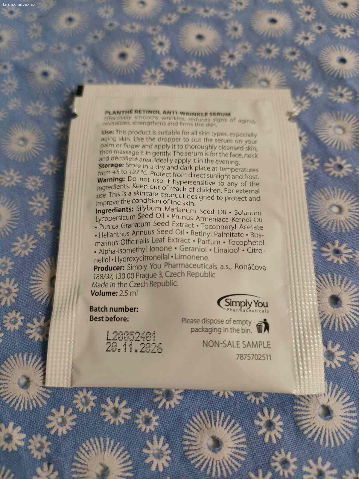 Vzorek Retinol sérum. Daruji za odvoz , nové