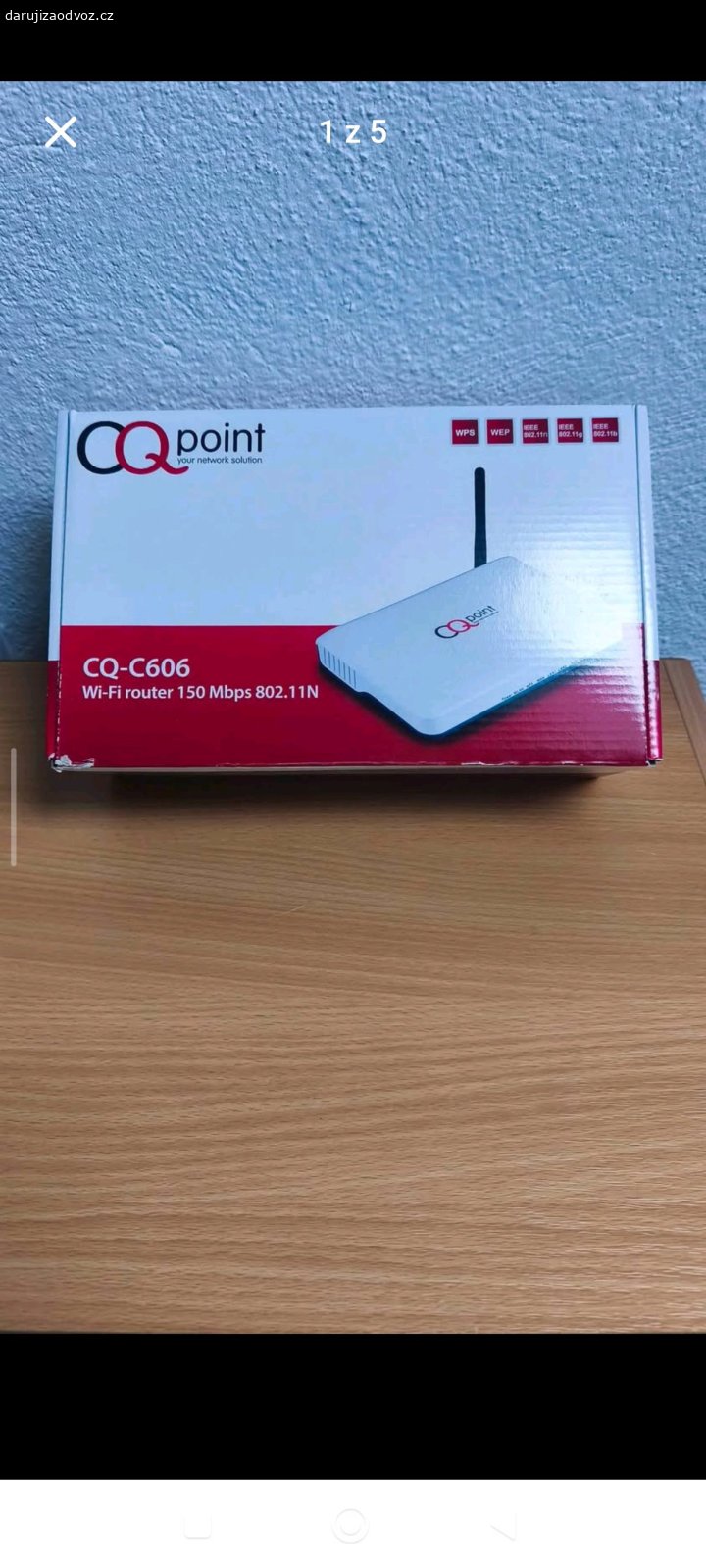 Wi-Fi router CQ Point CQ-C606. Wi-Fi router CQ Point CQ-C606 – 150 Mbps, 802.11n
Spolehlivý základní Wi-Fi router pro běžné domácí použití. Rychlost až 150 Mbps, ideální na surfování, e-maily a streamování. Snadné nastavení, kompaktní design. Funkční, připravený k použití